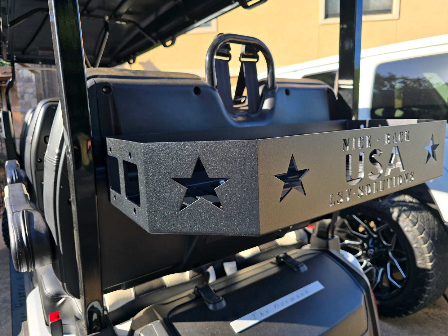 "NICE - RACK®", rear cargo carrier for the EVOLUTION D5 forward facing golf cart.