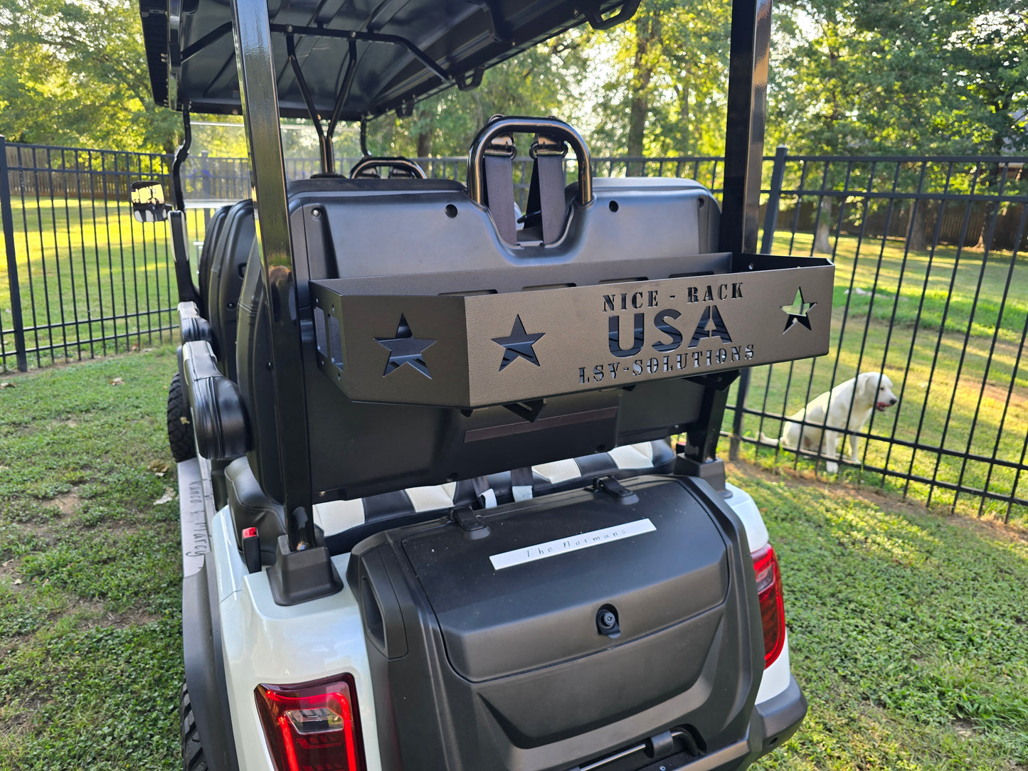 "NICE - RACK®", rear cargo carrier for the EVOLUTION D5 forward facing golf cart.