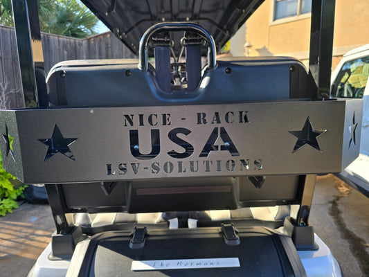 "NICE - RACK®", rear cargo carrier for the EVOLUTION D5 forward facing golf cart.